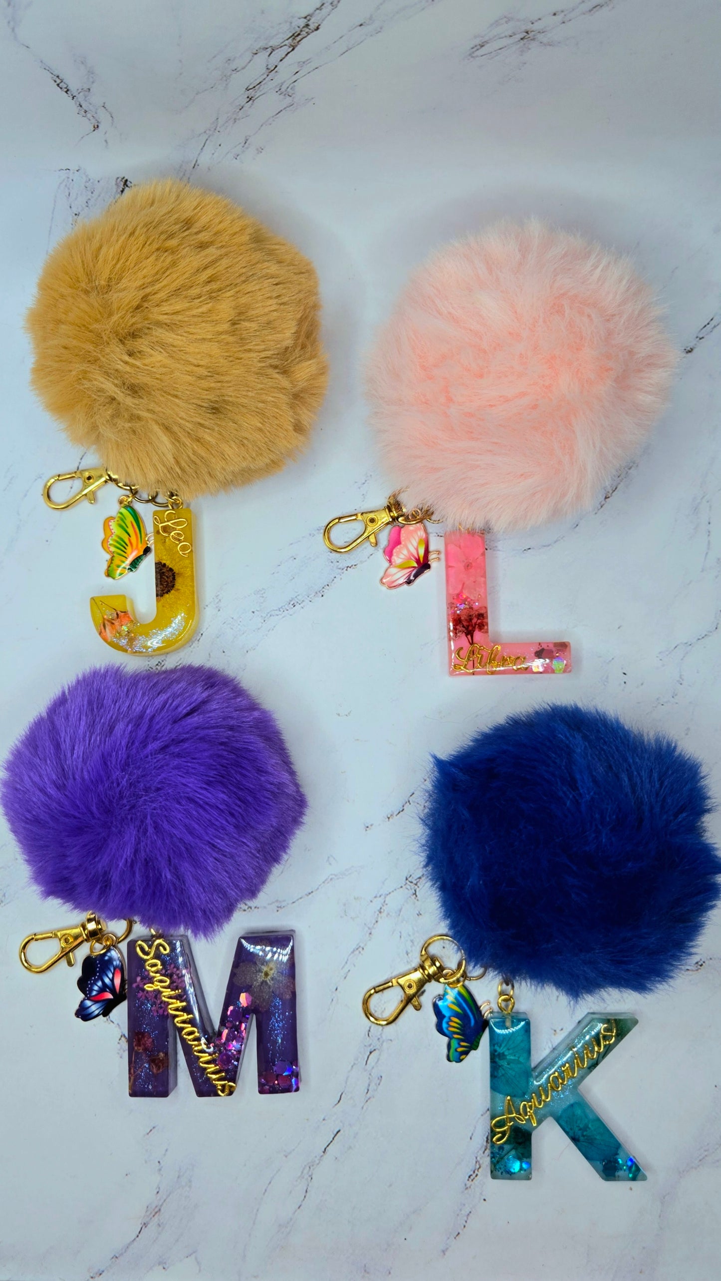 Custom Zodiac Sign Resin Flower Initial Handmade Keychain