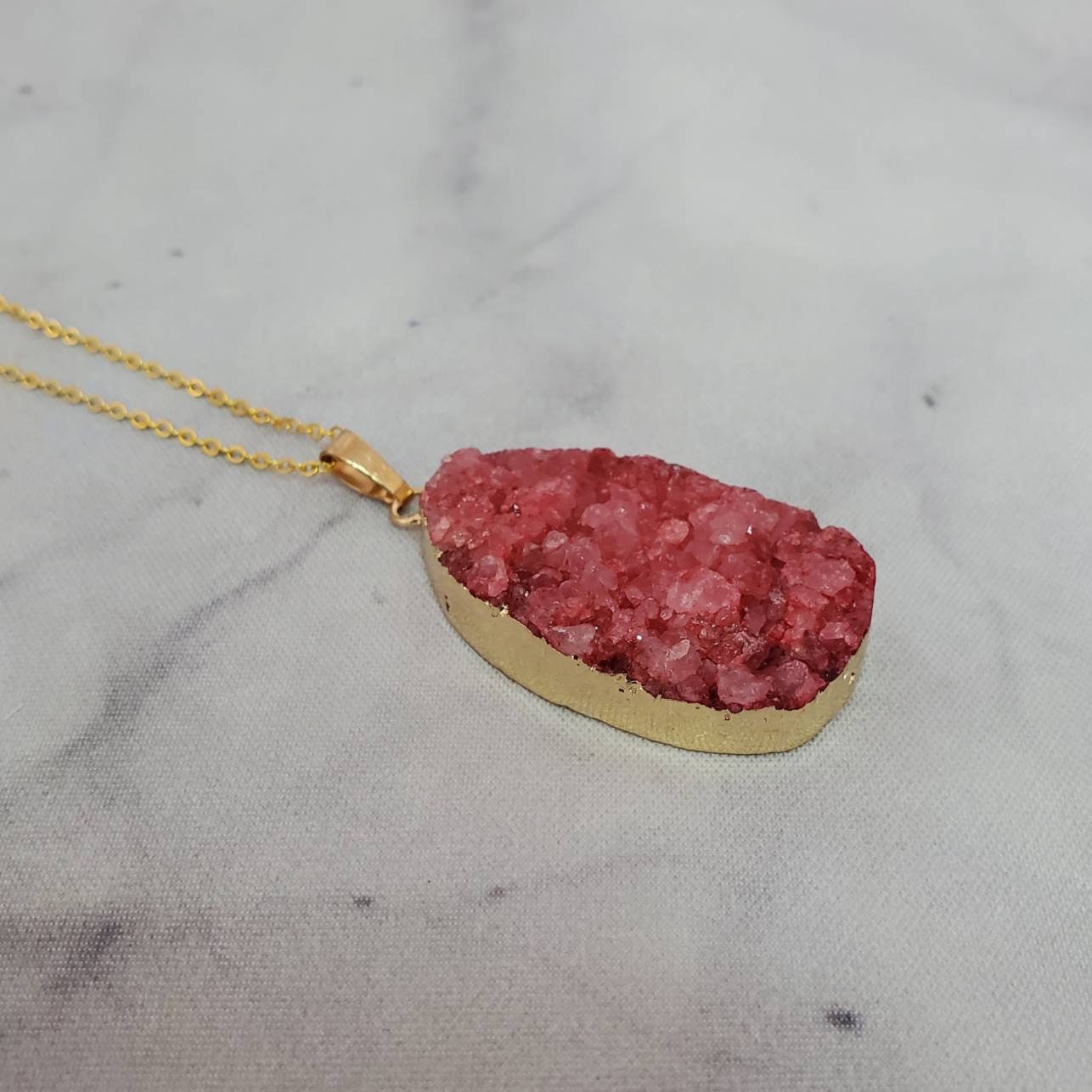 Red druzy agate necklace