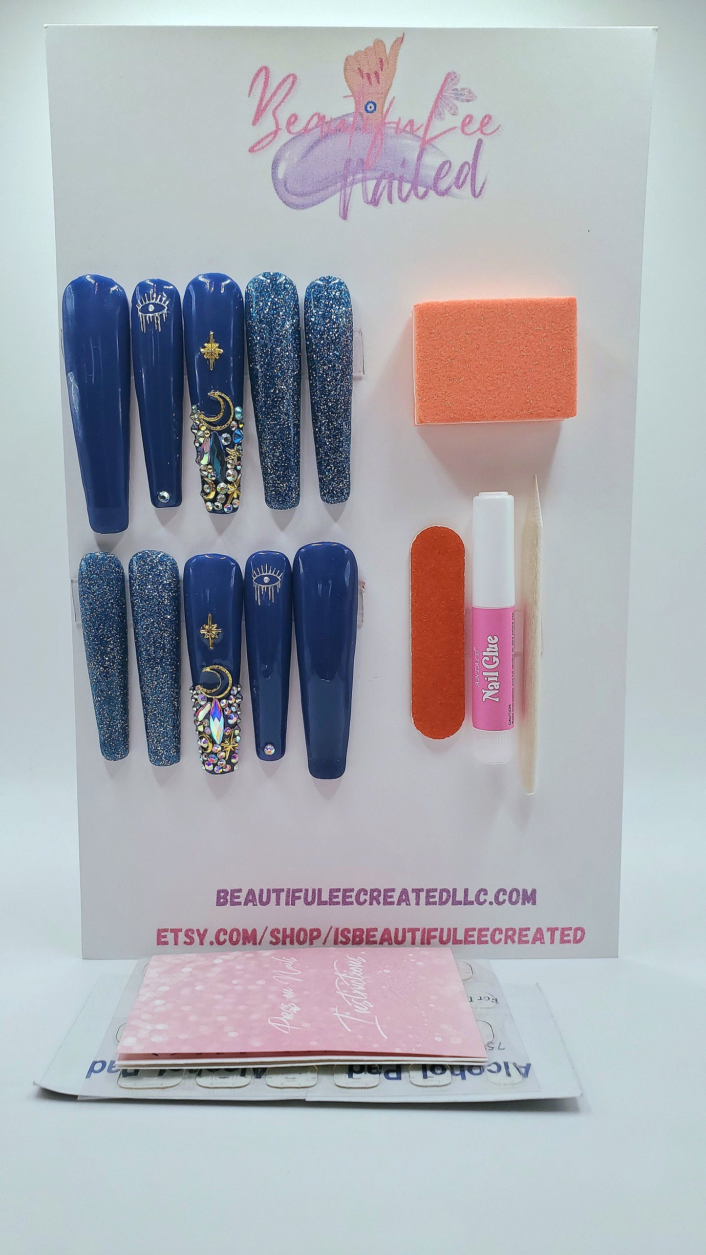 Blue nights evil eye press on nails