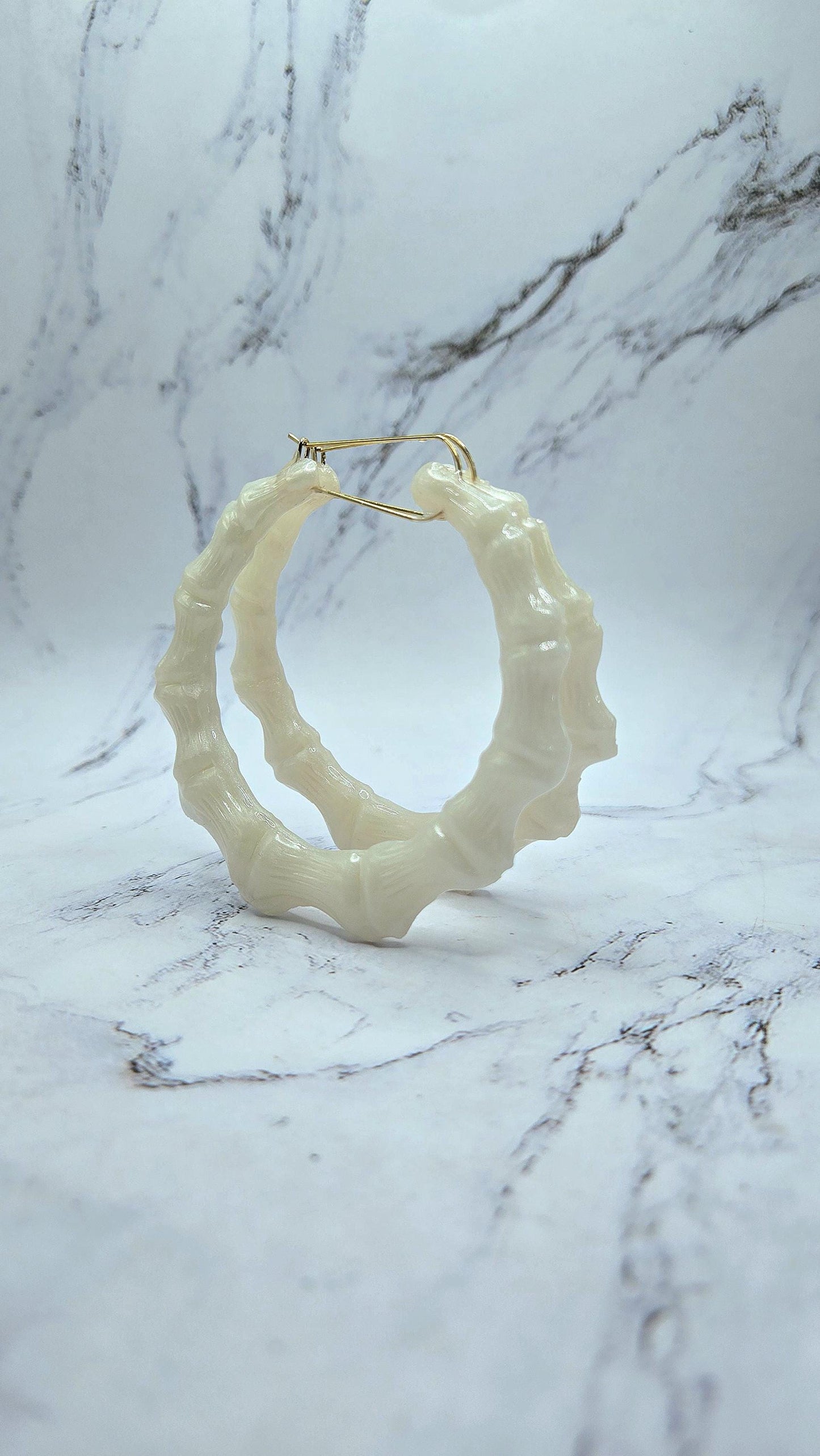 Pearl bamboo hoops earrings cream pearl large bamboo hoops various styles and sizes available