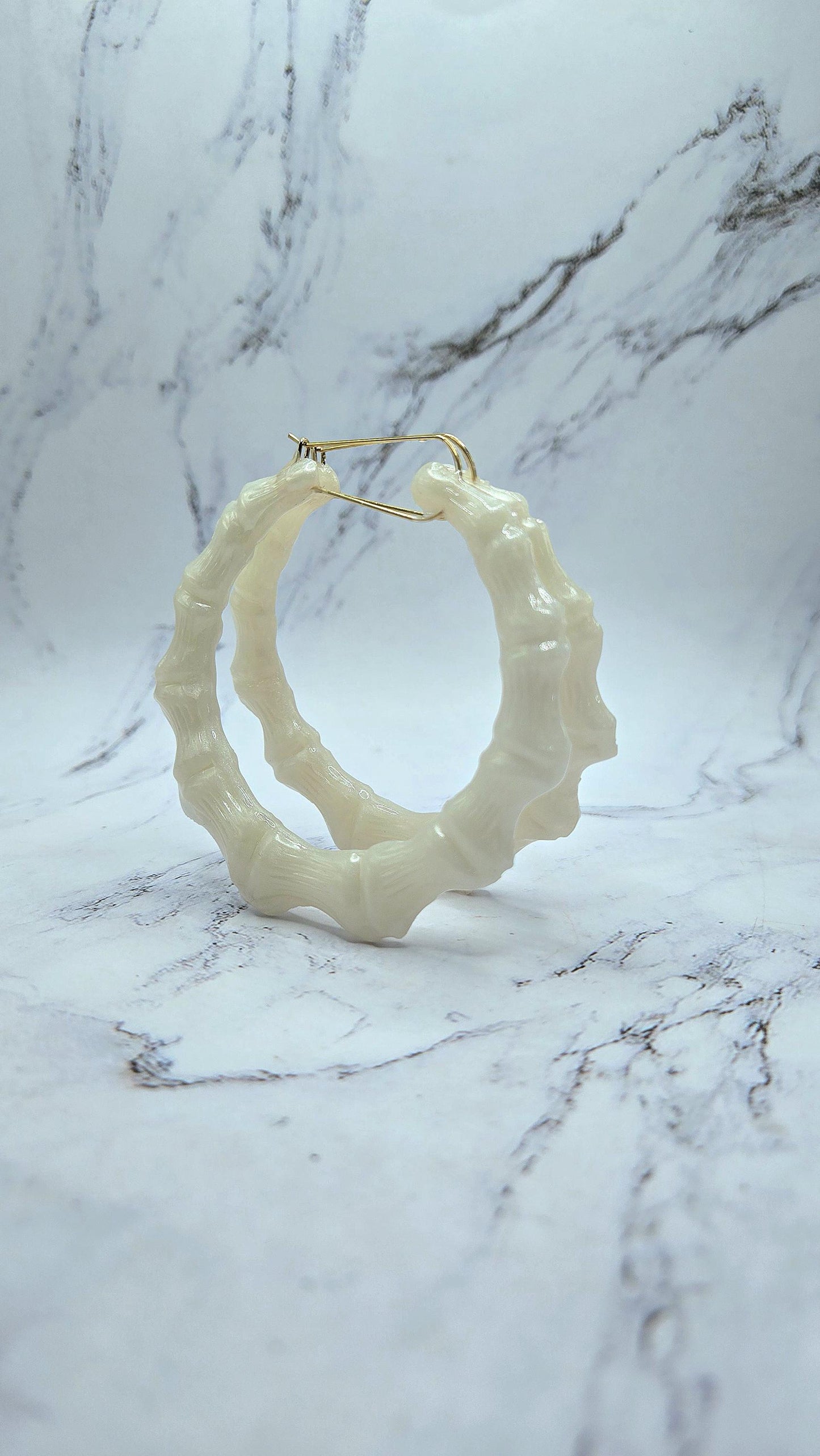 Pearl Bamboo Hoops Earrings Customizable