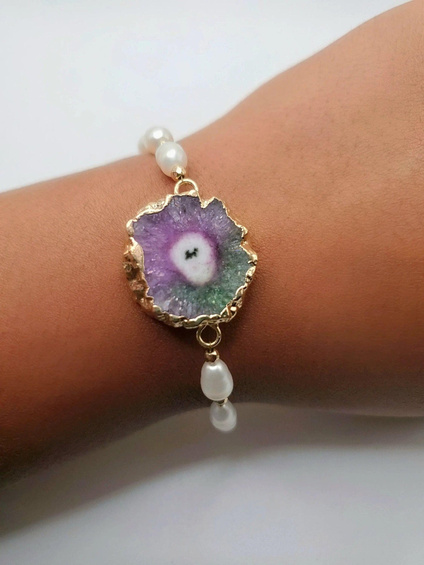 Druzy agate pearl bracelet