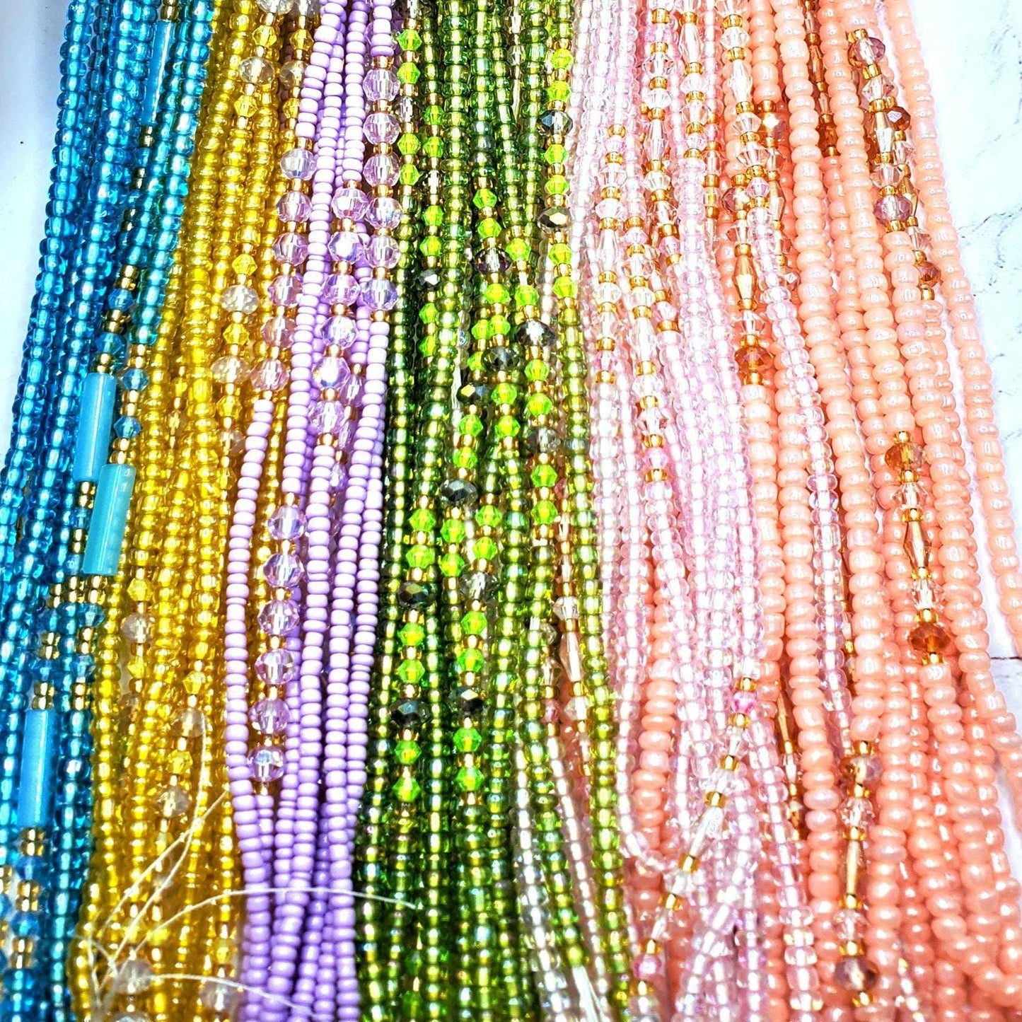 Pink transparent tie on waist beads