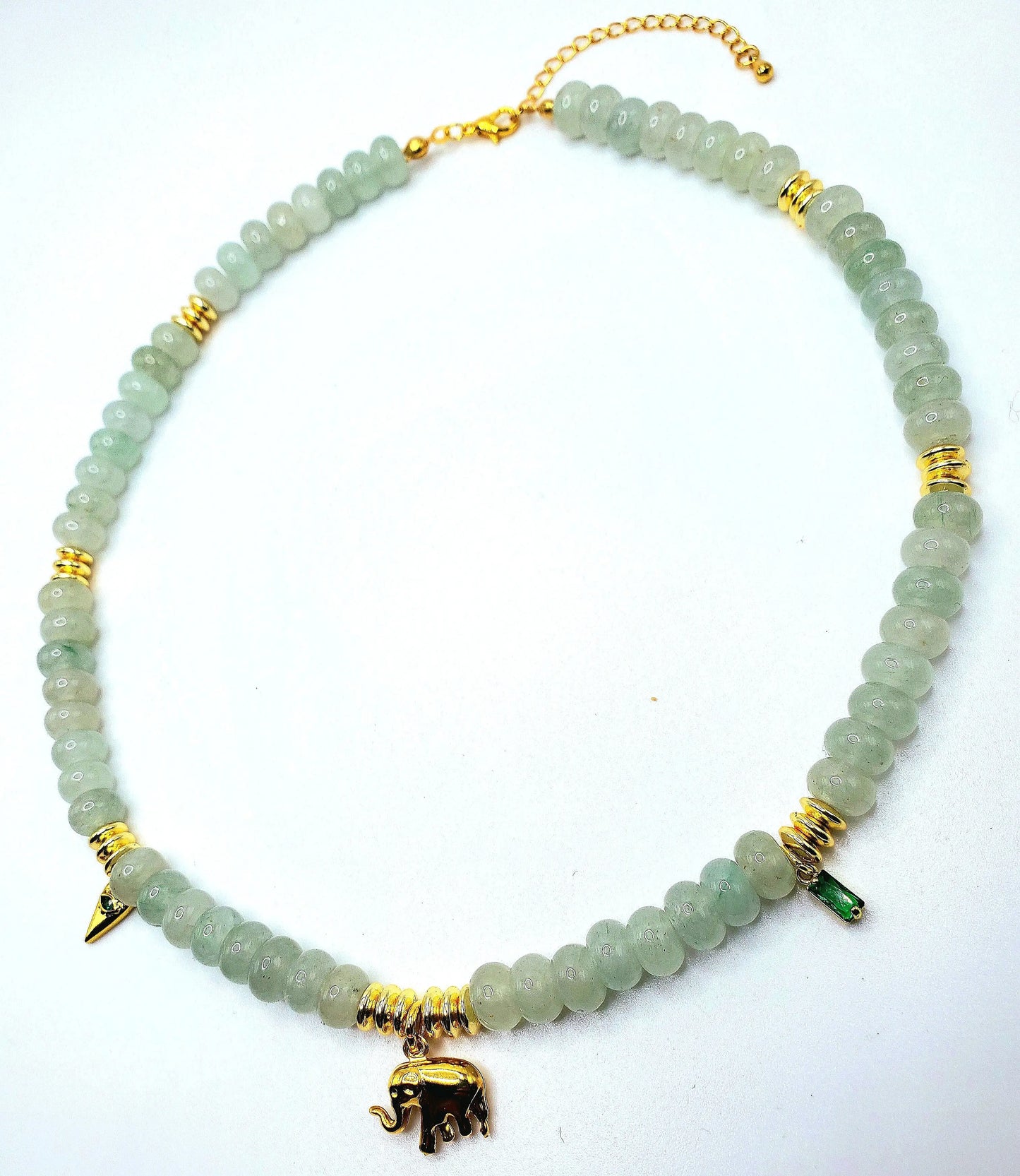 Lucky elephant green aventurine handmade spiritual heart chakra healing beaded gemstone emerald charm necklace