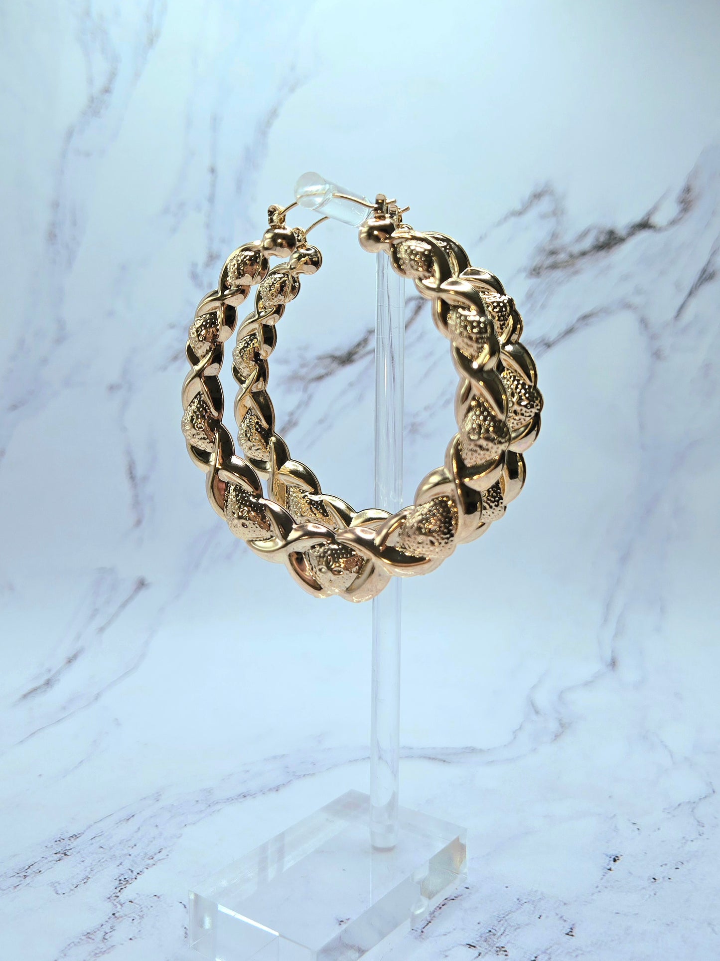 Gold Hearts and Hugs 90s XOXO bamboo hoop earrings large size