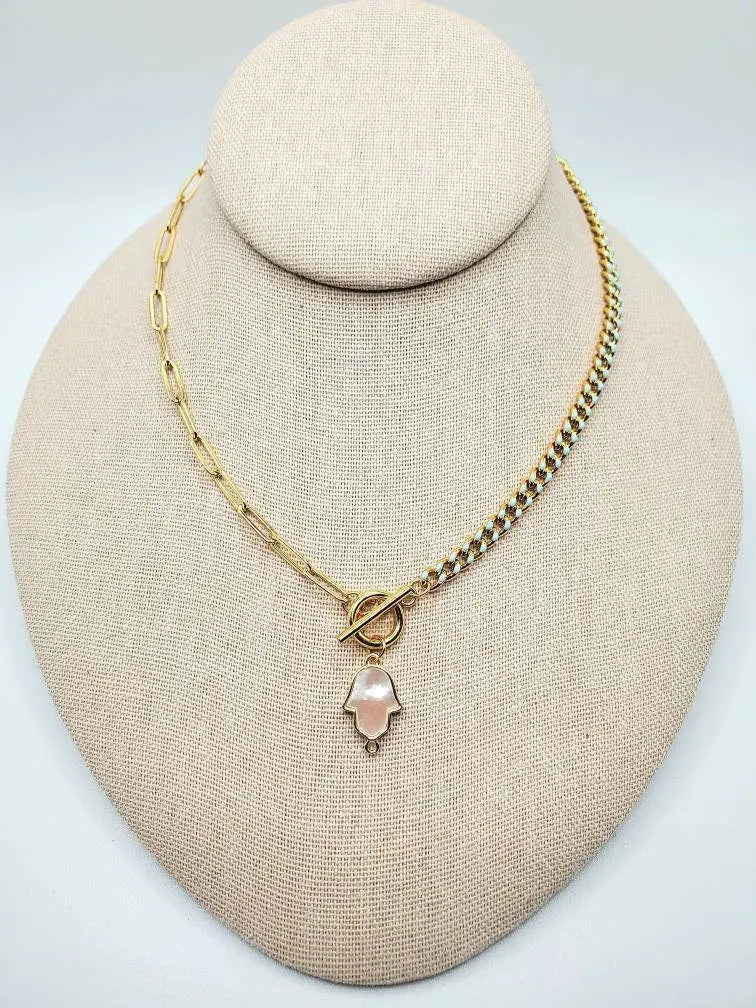 Pearl hamsa necklace