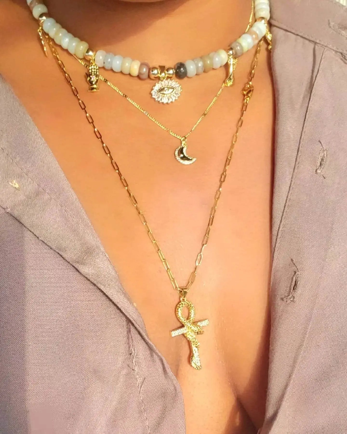 Crescent moon chain necklace