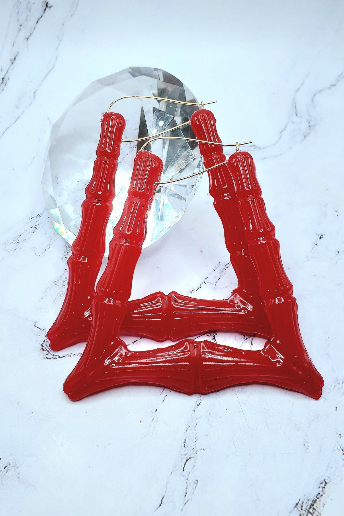 Triangle bamboo hoop earrings 90's style customizable two sizes