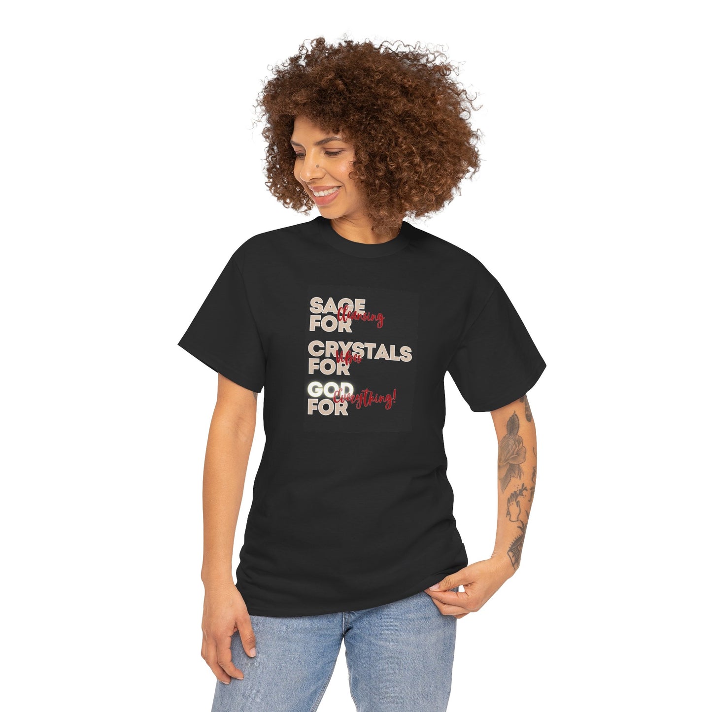 Sage Crystals God Cotton Tee - cleansing & vibes Spiritual Shirt black