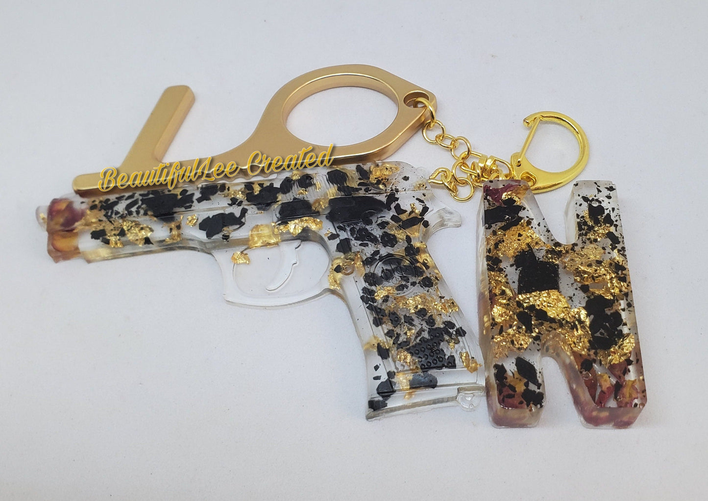 Tourmaline and roses energy protection keychain