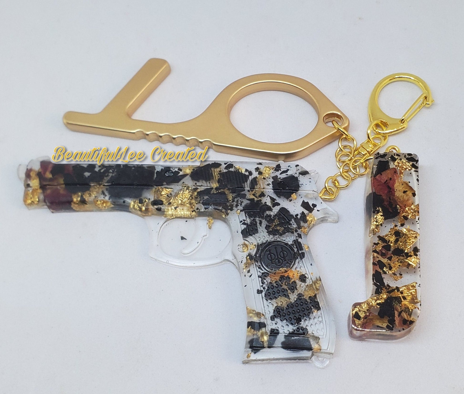 Tourmaline and roses energy protection keychain