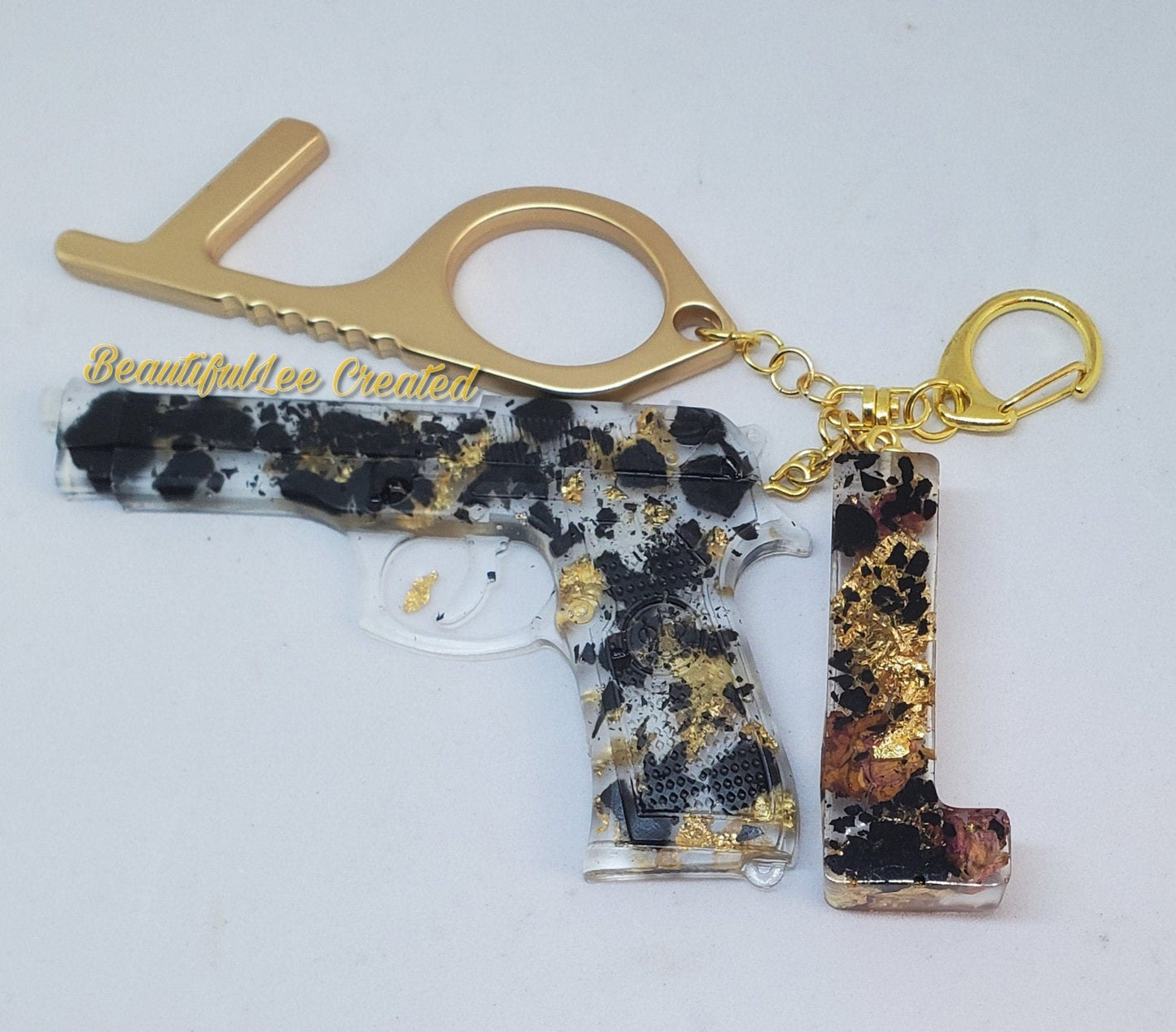 Tourmaline and roses energy protection keychain