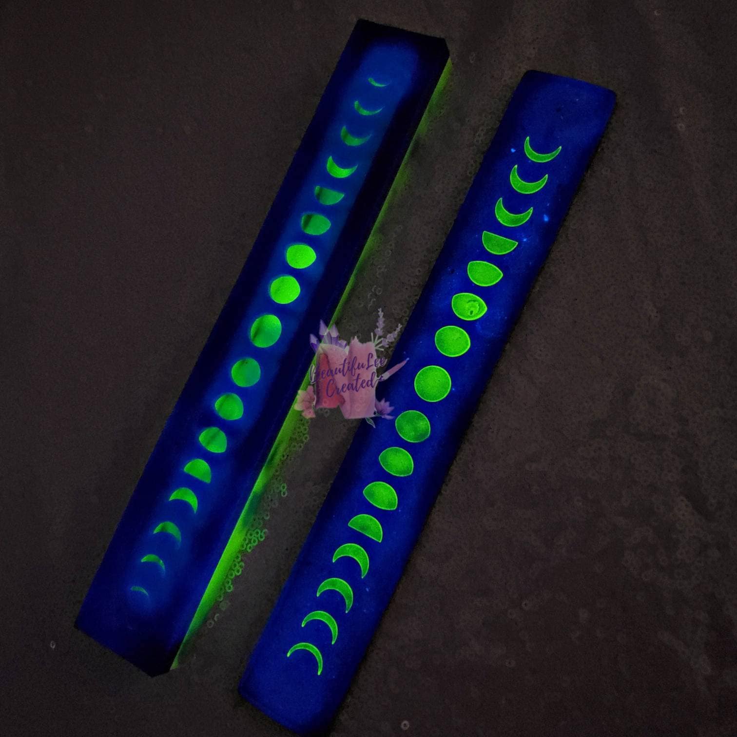 Glow in the dark moon phases incense holder set