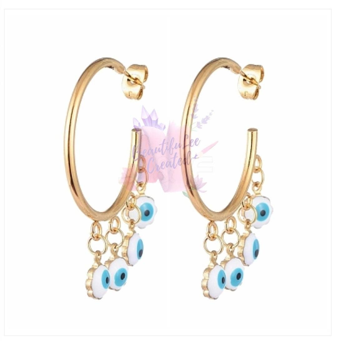 Evil eye dangle hoop earrings