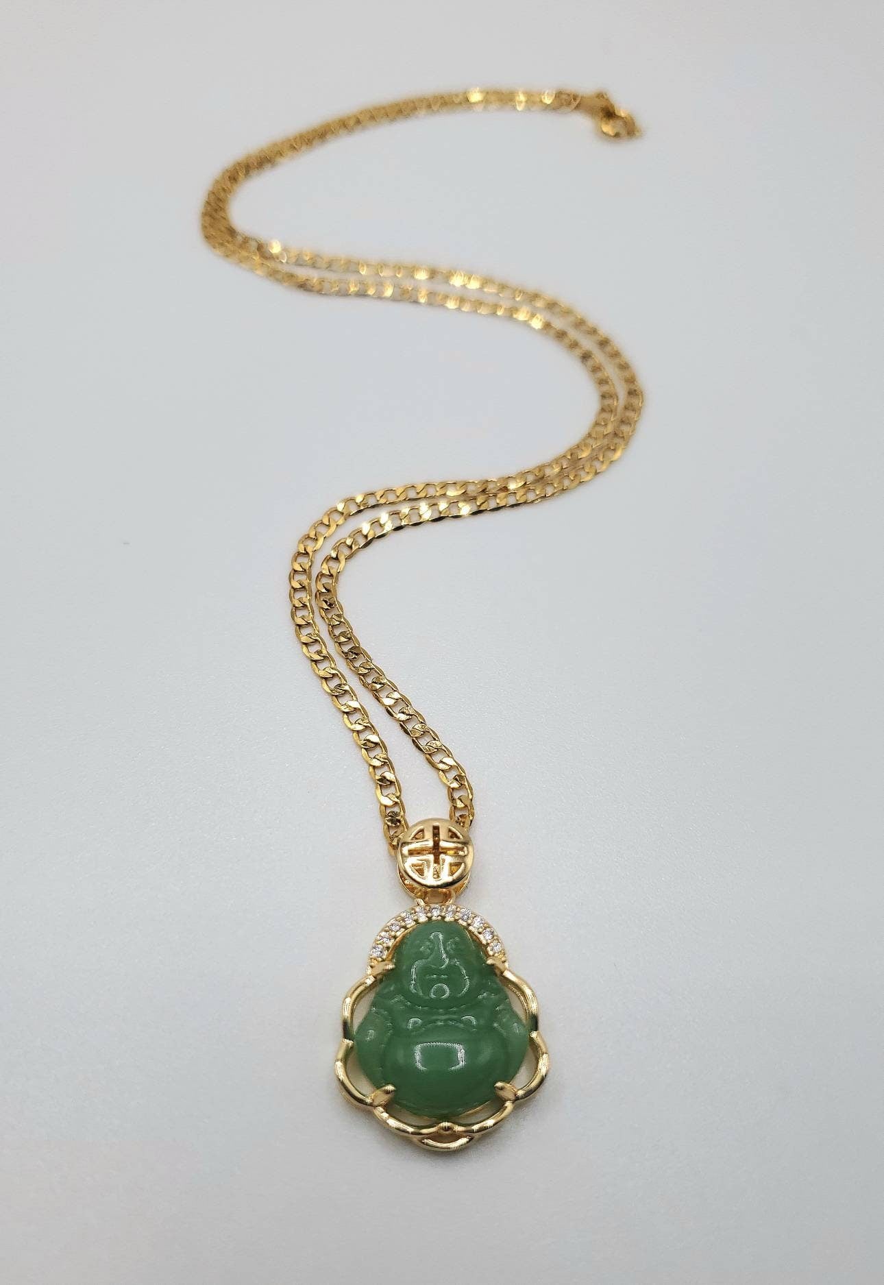 Jade Buddha pendant necklace green