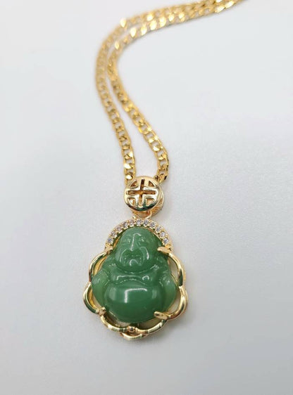 Jade Buddha pendant necklace green