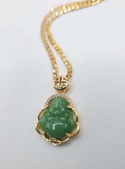 Jade Buddha pendant necklace green