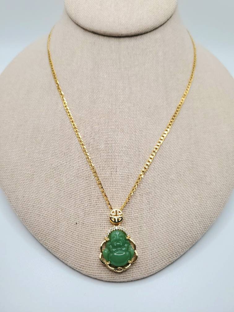 Jade Buddha pendant necklace green
