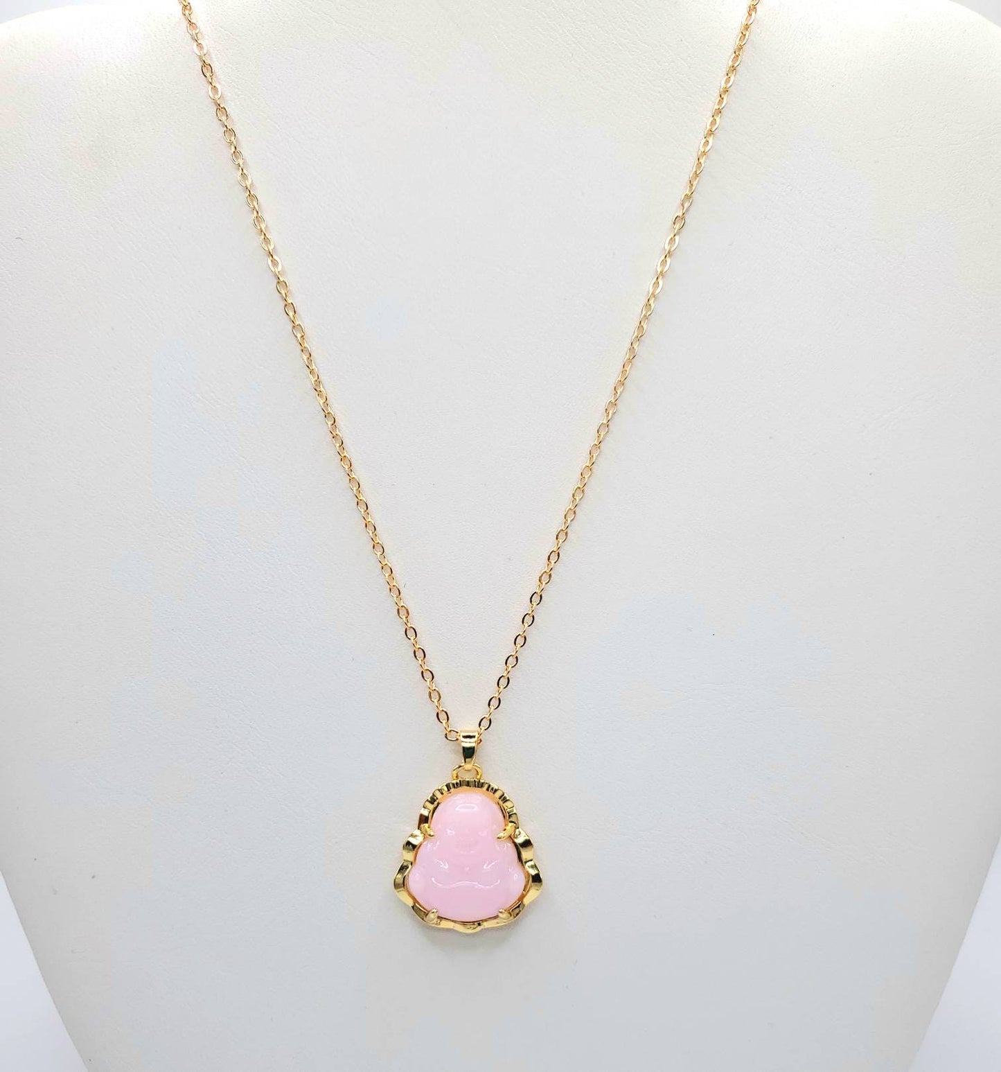 Pink jade Buddha necklace