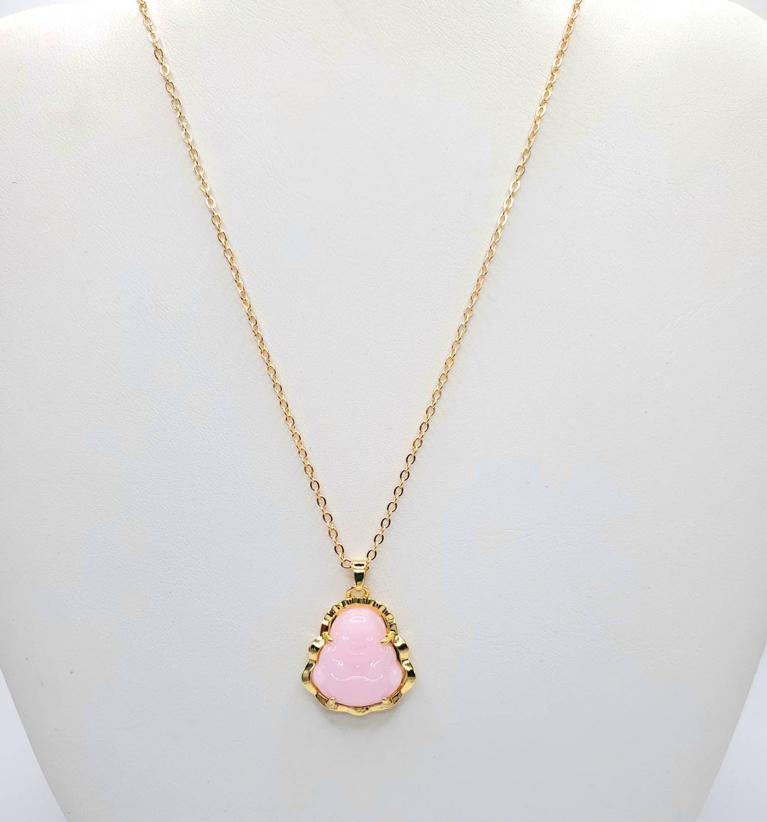 Pink jade Buddha necklace