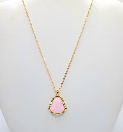 Pink jade Buddha necklace