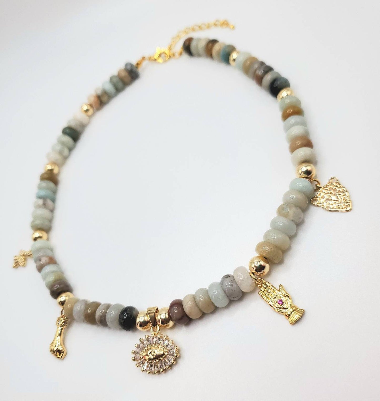 Flower amazonite protect me from harm necklace Gold-Filled Charm & Evil Eye Protection | Handmade by Beautifulee Created