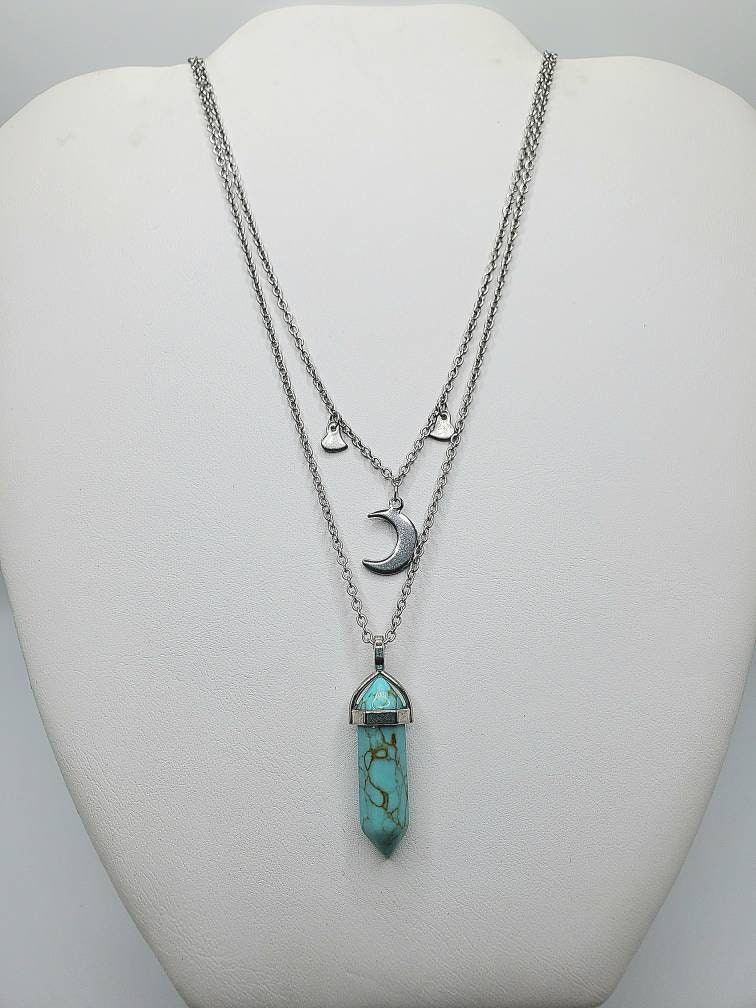 Turquoise moon tiered necklace
