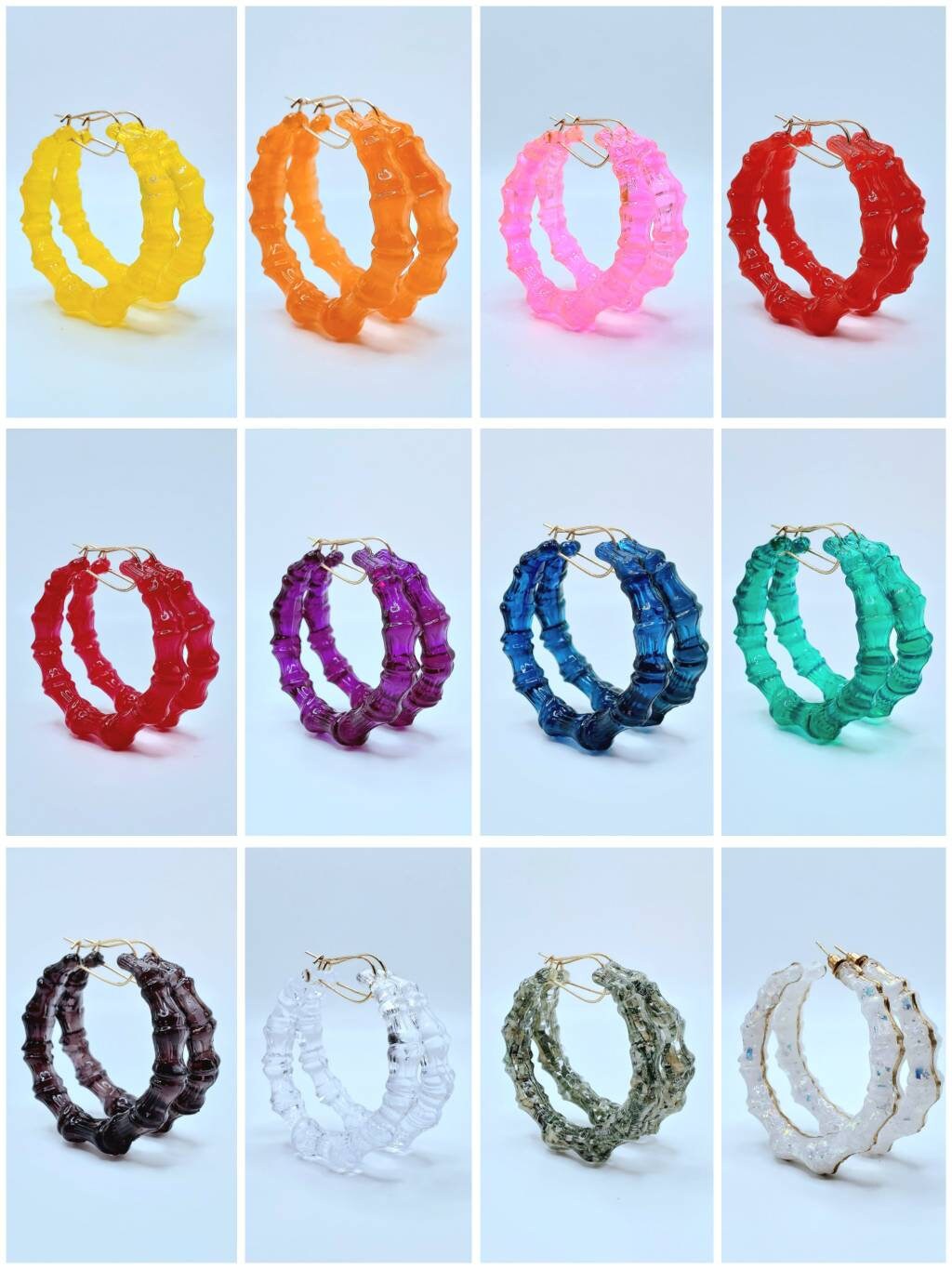 Jelly bamboo hoop earrings (all colors)