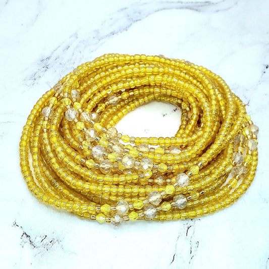 Yellow translucent tie on waist beads