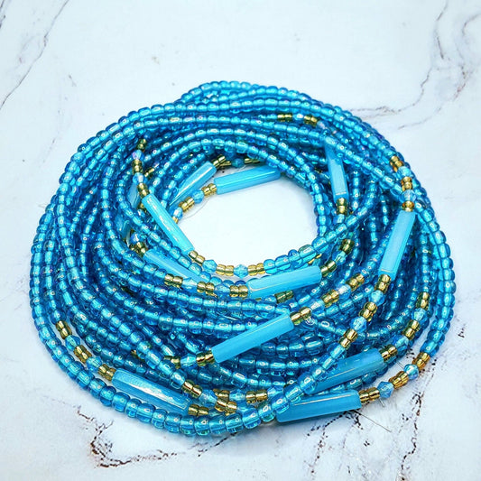 Translucent blue tie on waist beads