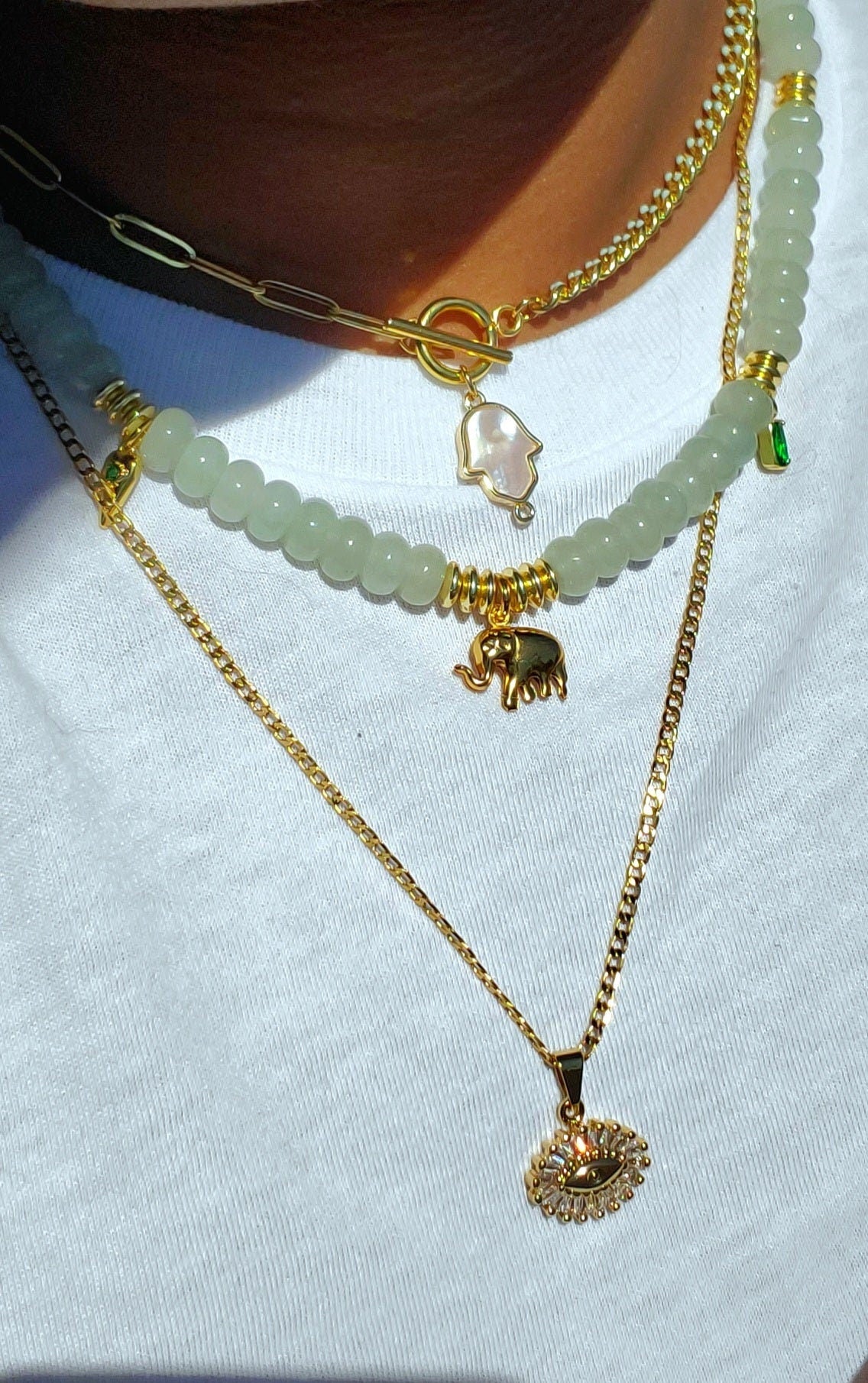 Lucky elephant gemstone necklace