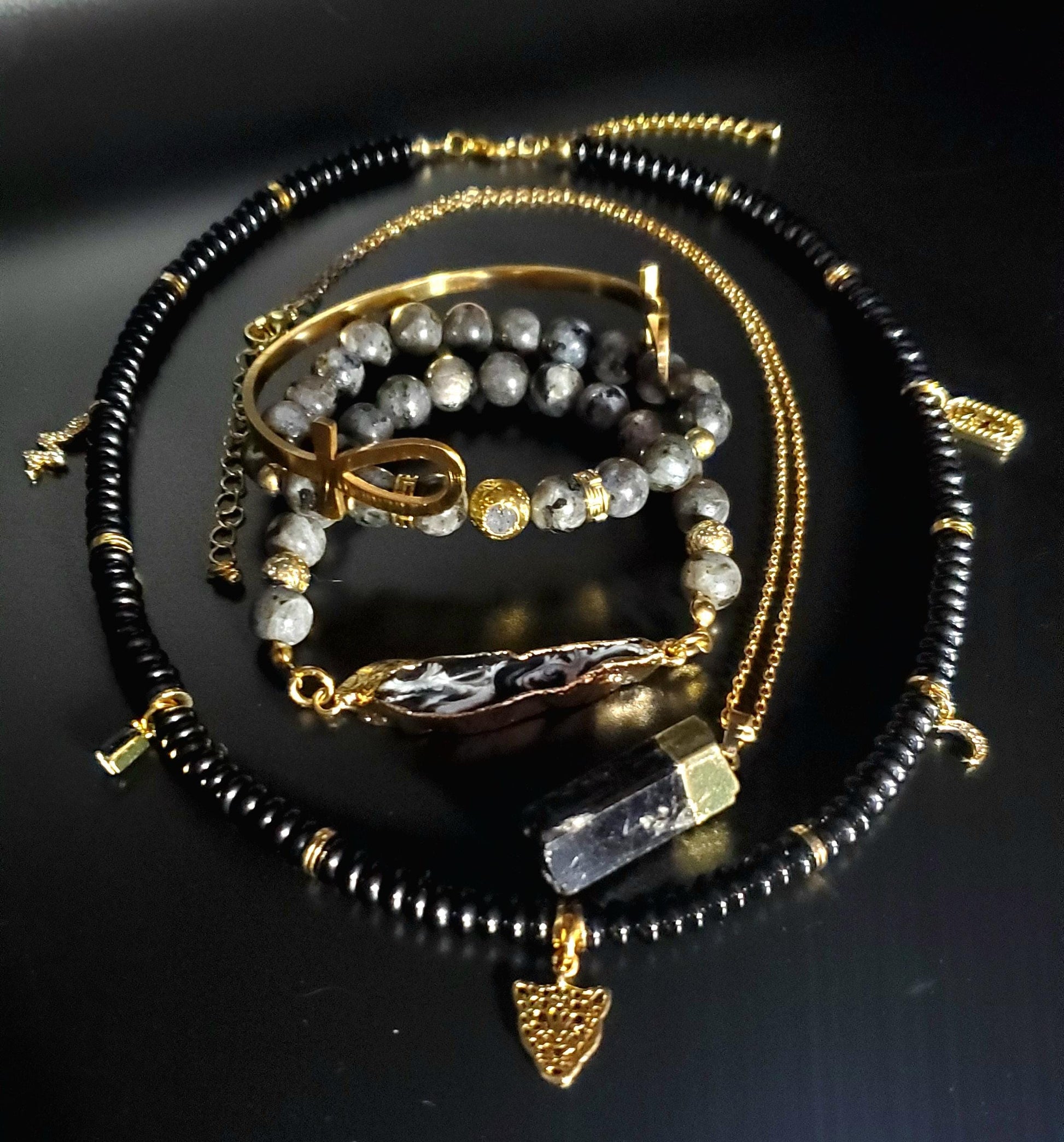 Black tourmaline raw crystal necklace