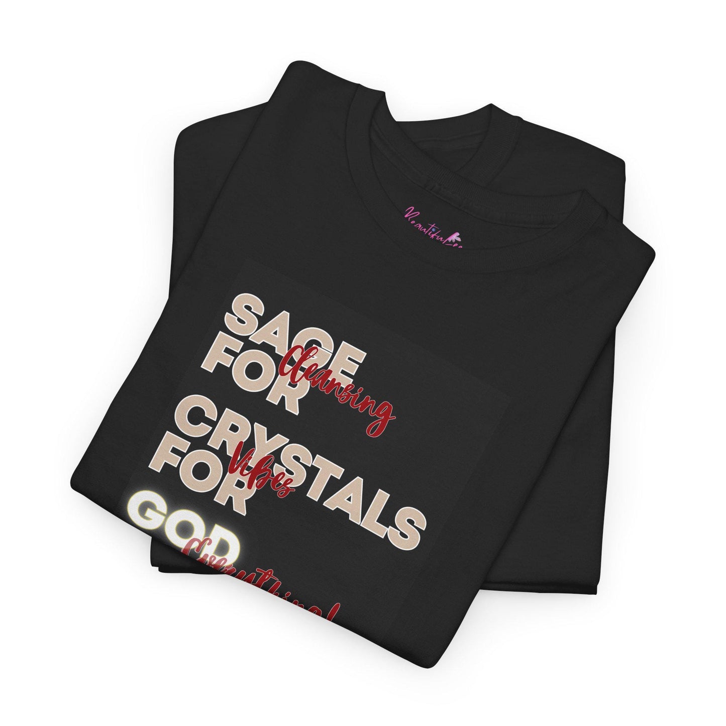 Sage Crystals God Cotton Tee - cleansing & vibes Spiritual Shirt black