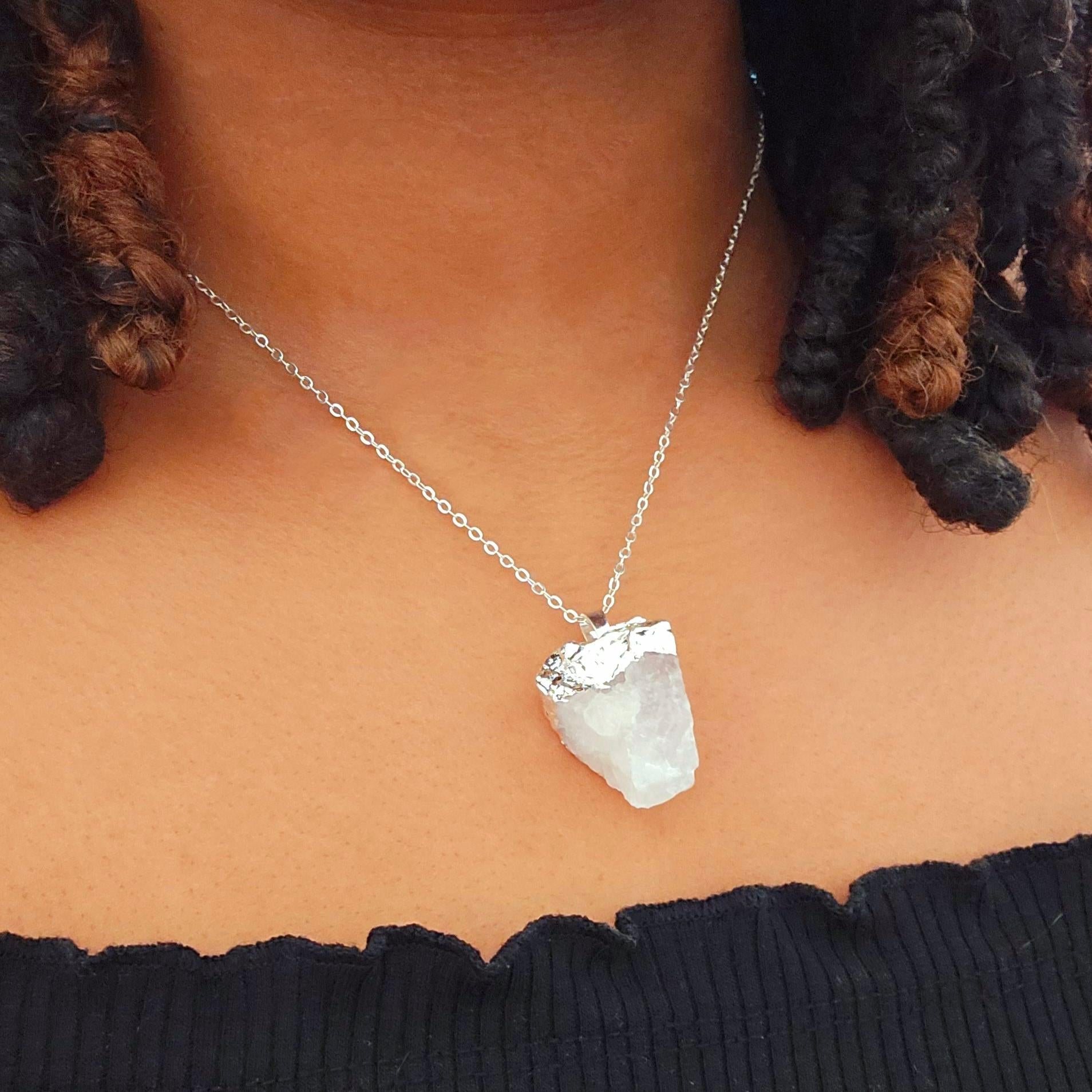 Rose quartz raw stone necklace