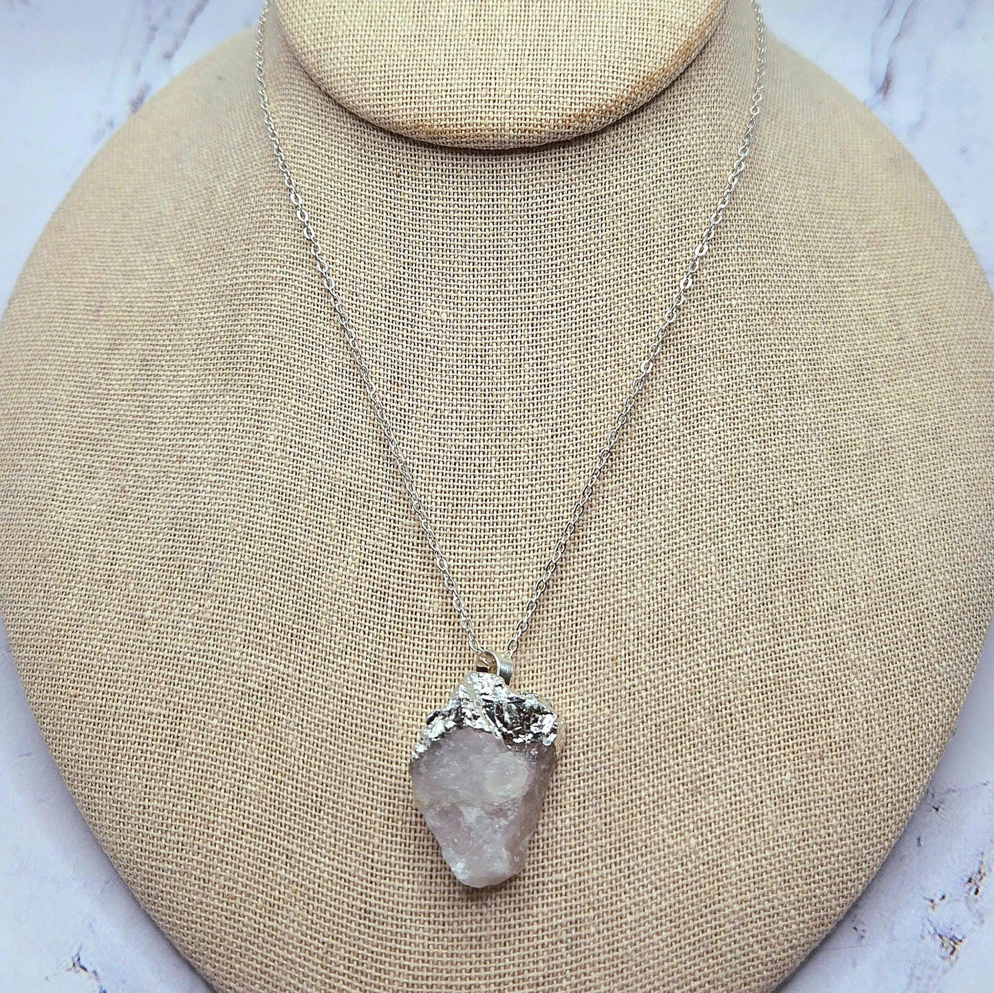 Rose quartz raw stone necklace