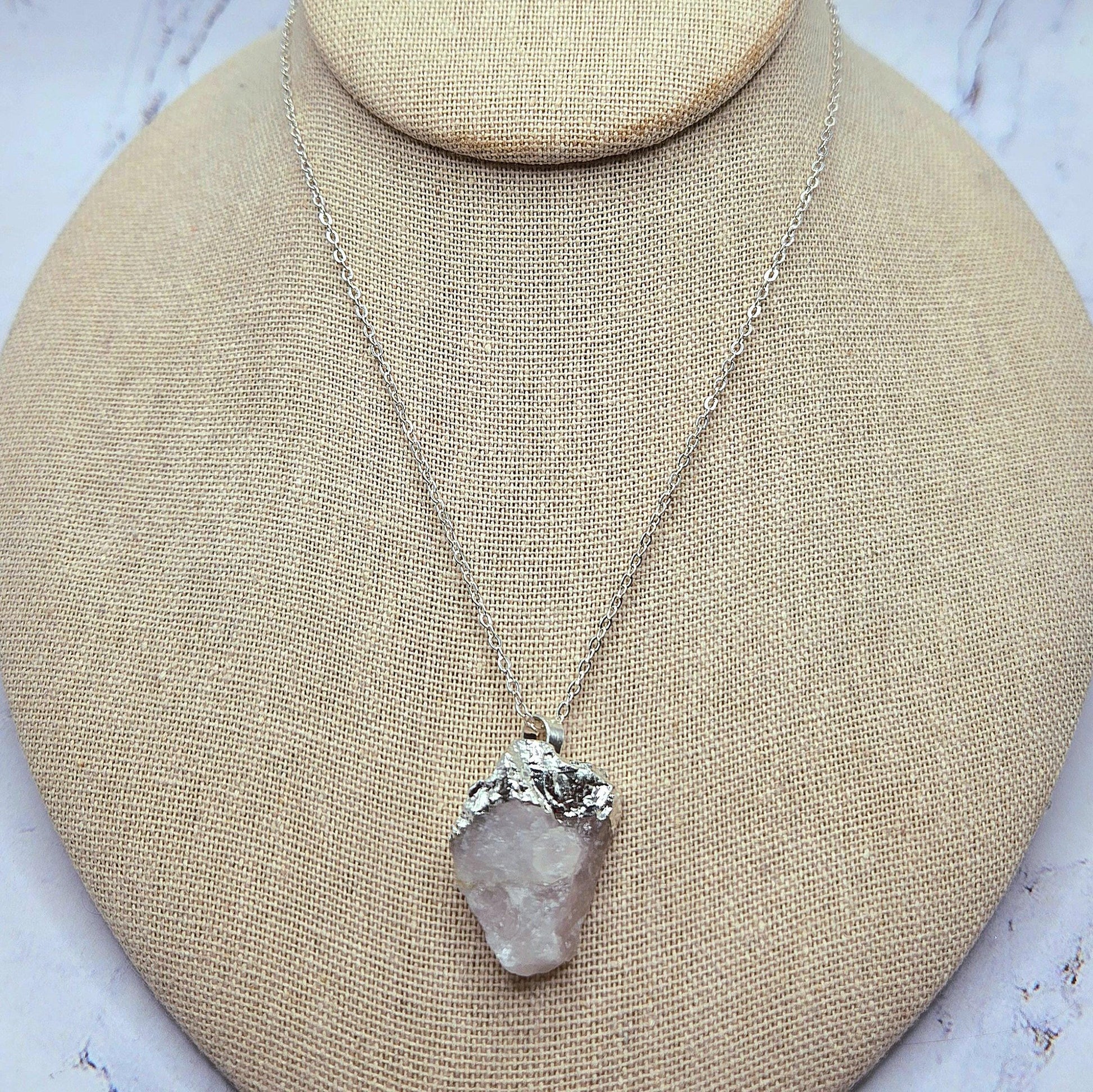 Rose quartz raw stone necklace