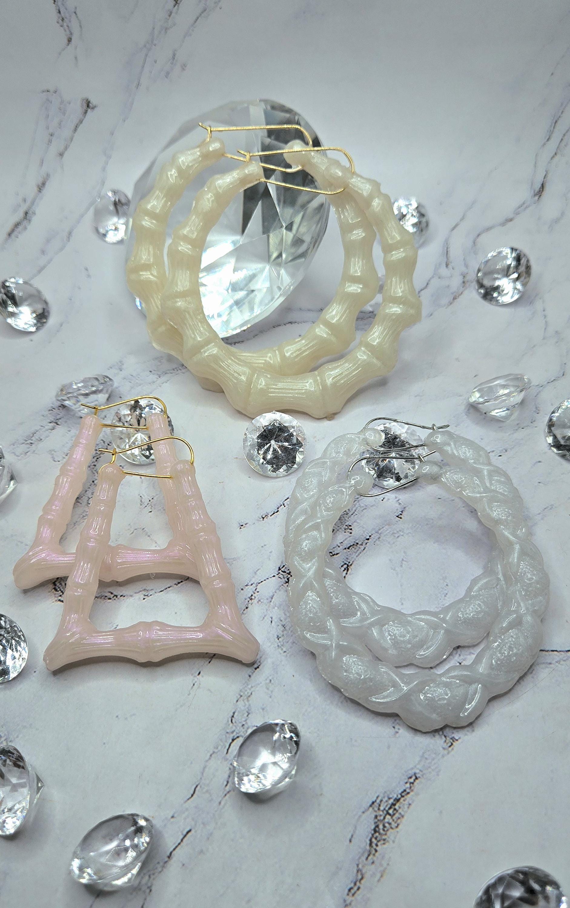 Pearl Bamboo Hoops Earrings Customizable