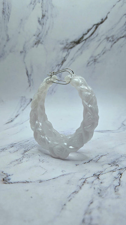 Pearl Bamboo Hoops Earrings Customizable
