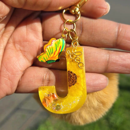Customizable Zodiac Sign Resin Flower Initial Handmade Keychain Leo - beautifuleecreatedllc