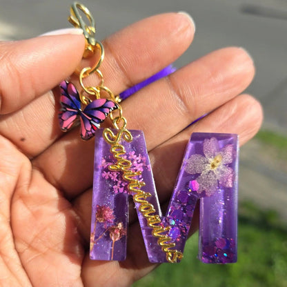 Customizable Zodiac Sign Resin Flower Initial Handmade Keychain Sagittarius - beautifuleecreatedllc