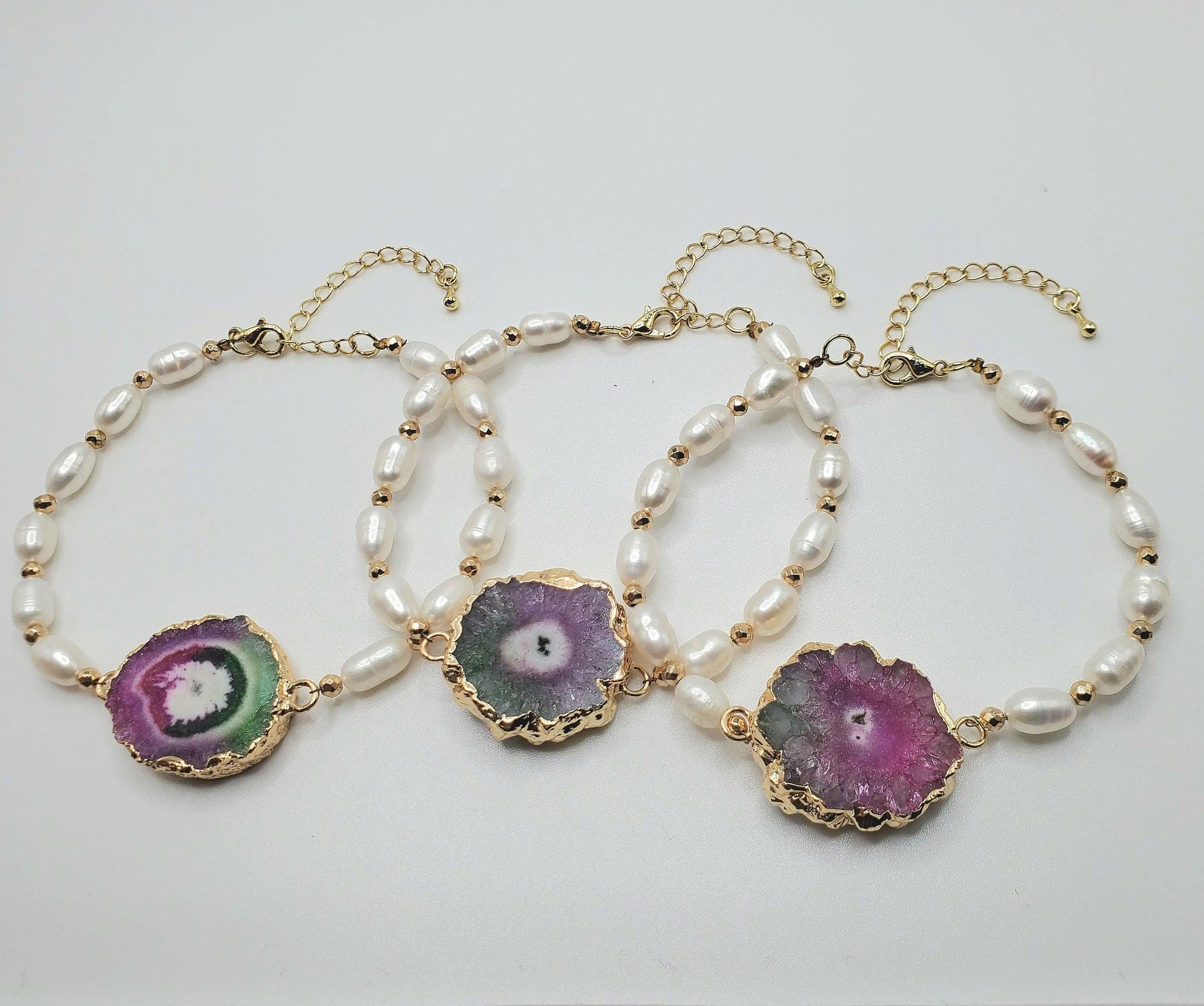 Druzy agate pearl bracelet