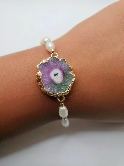 Druzy agate pearl bracelet