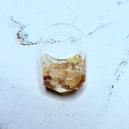 Gemstone crystal handmade resin bubble ring citrine gold flakes spiritual healing chakra energy