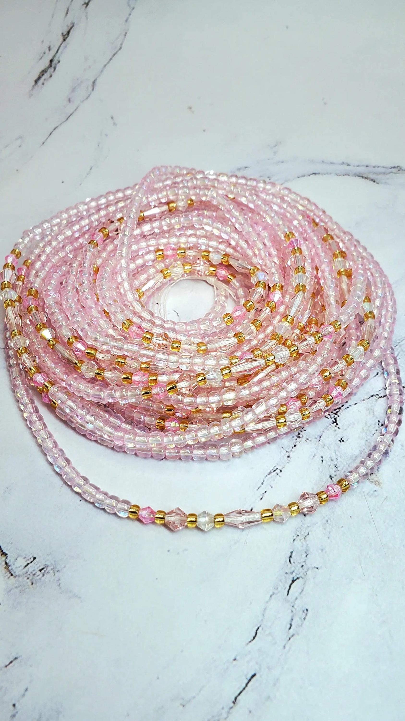Pink (transparent) tie on waist beads beautifuleecreatedllc