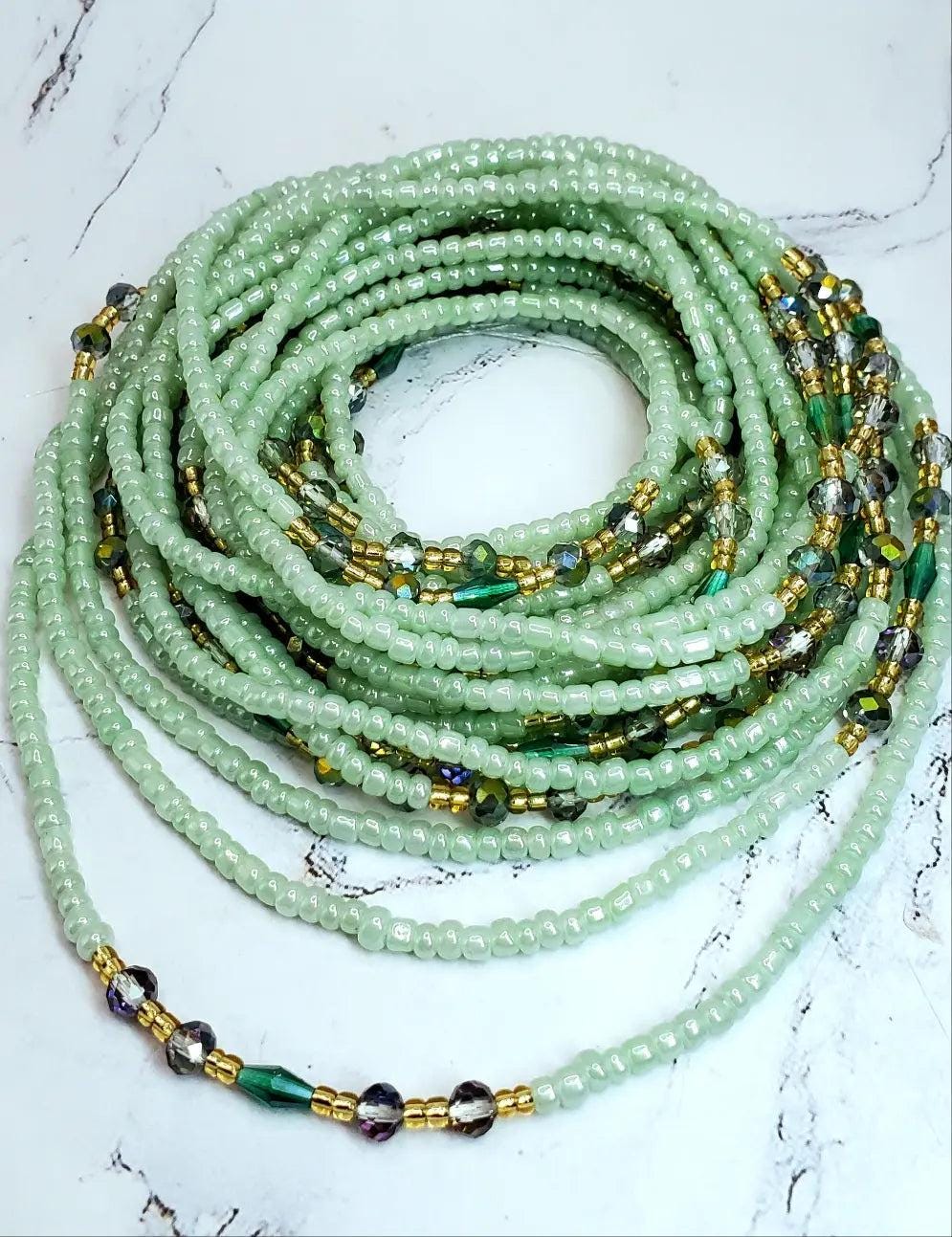 Pearlescent Green waist beads beautifuleecreatedllc