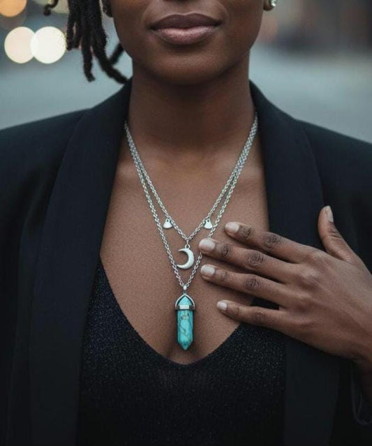 Turquoise moon tiered necklace