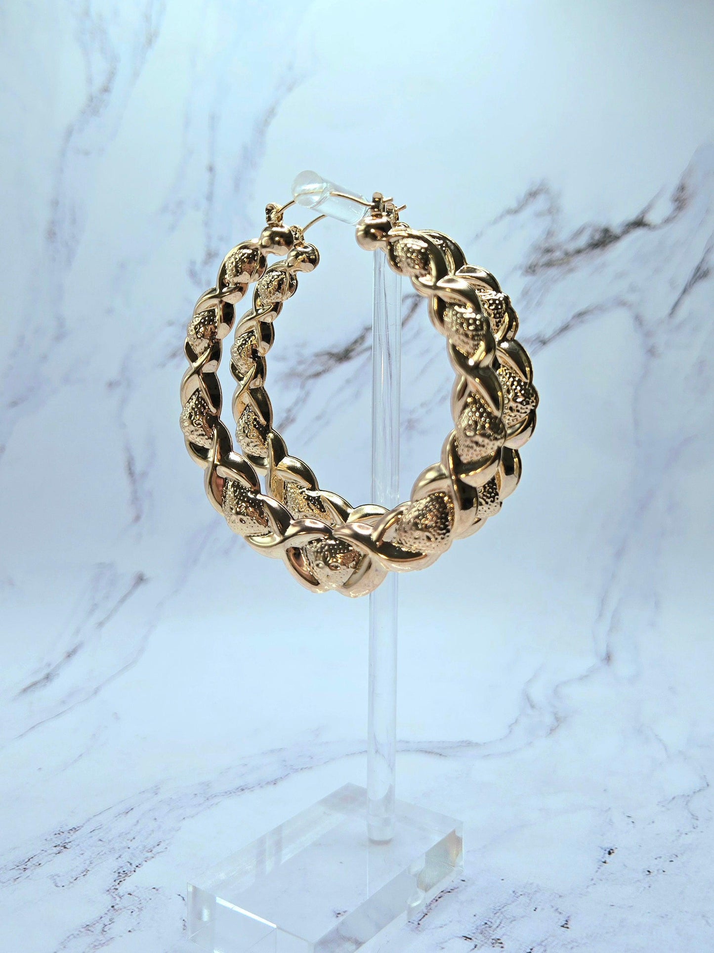 Gold Hearts and Hugs 90s XOXO bamboo hoop earrings large size - Gold Hearts And Hugs Earrings - Retro 90S Earrings - Large-Sized Earrings