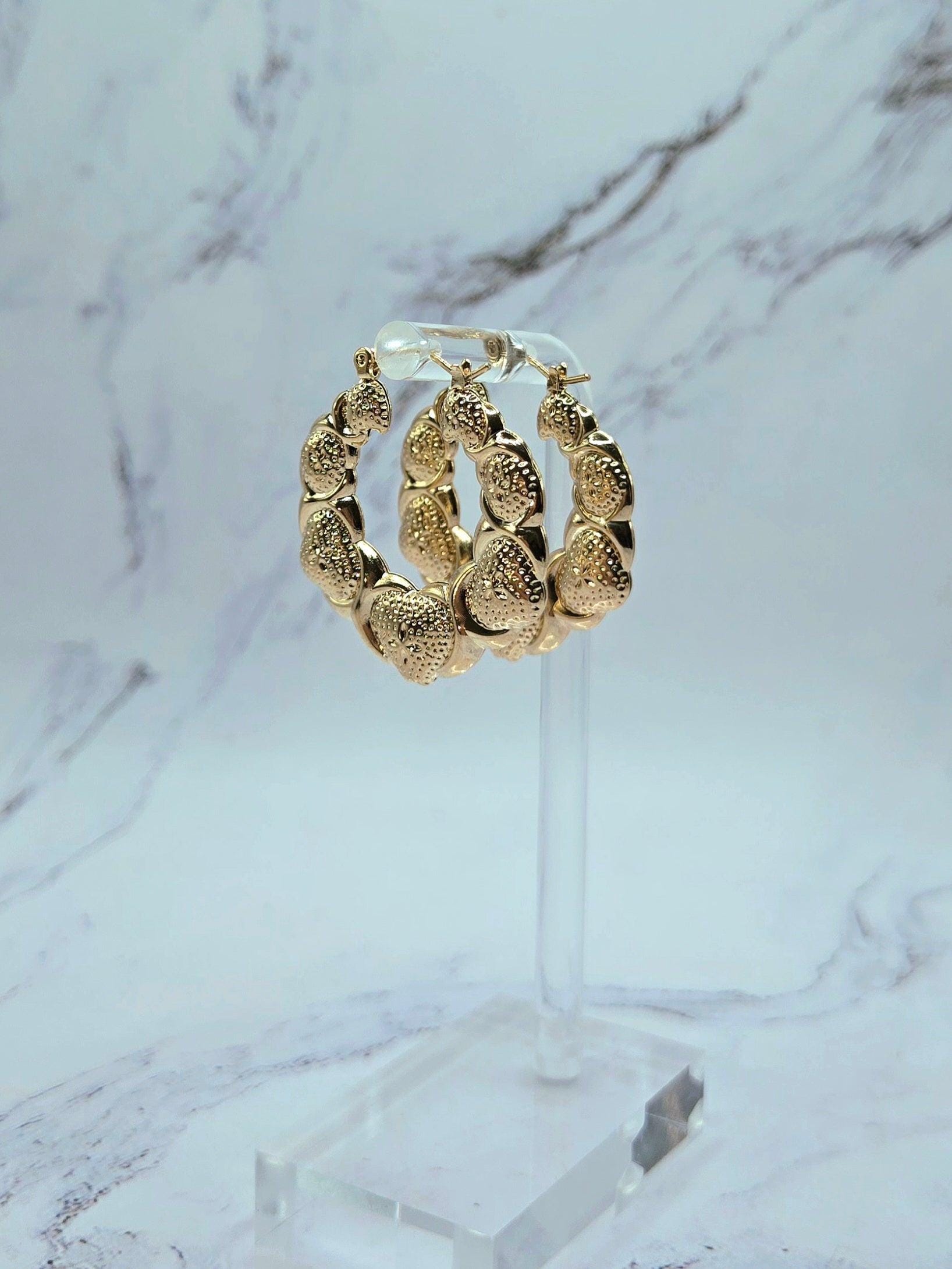 Gold Hearts and Hugs XOXO bamboo hoop earrings small size - Bamboo Hoop Earrings - Gold Plated Hoops - Whimsical Earrings - Playful Earrings