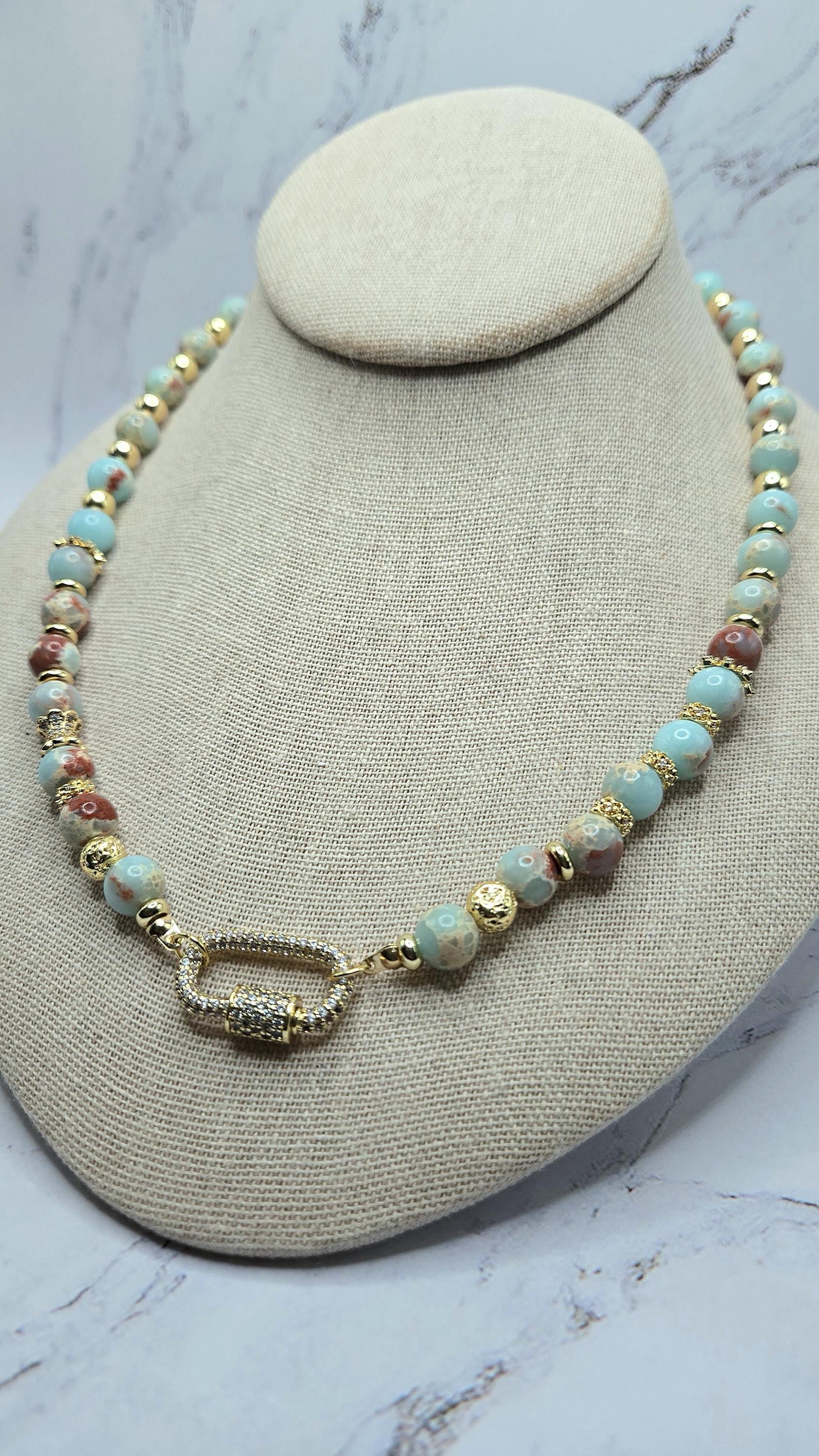 Sky Blue Sea Sediment Imperial Jasper & Hematite Necklace – BeautifuLee Created