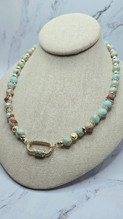 Sky Blue Sea Sediment Imperial Jasper & Hematite Necklace – BeautifuLee Created